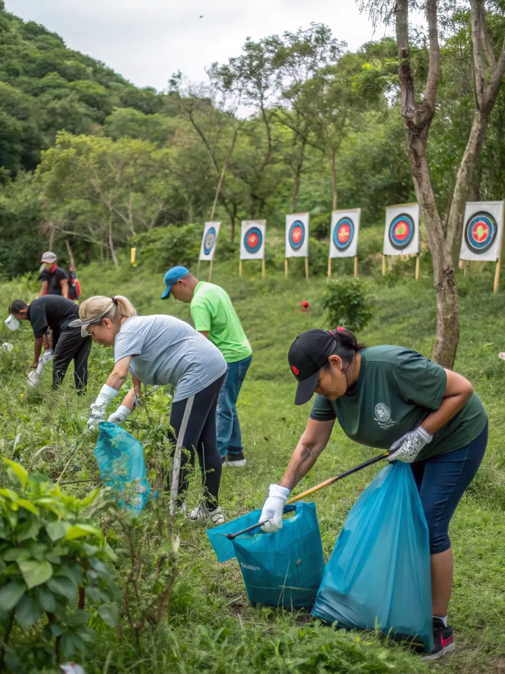 Archers of all ages participating in a community archery event organized by LA FLECHE DE LA SUMENE, promoting inclusivity and social interaction.
